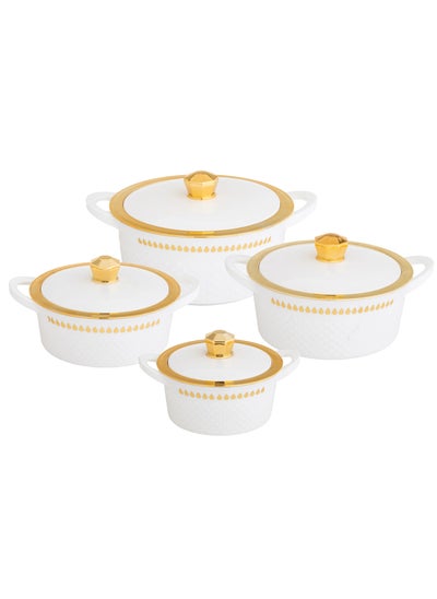 Buy Hotpot Set of 4 pieces Inner Stainless Steel white with gold in Saudi Arabia