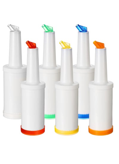 Buy 6 Pack Colorful Juice Pouring Bottles Fruit Juice and Liquor Pour Bottles 34 oz Plastic Juice Dispensers Bar Supplies Pour Bottles for Bar Home Kitchen Party Supplies Liquor Juice Store 6 Colors in Saudi Arabia