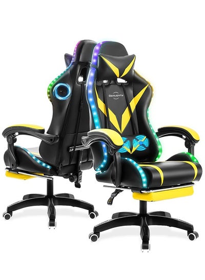 اشتري Gaming Chair with Bluetooth Speakers and RGB LED Lights, Ergonomic Massage Video Game Chair, Computer Chair with Footrest, High Back Desk Chair with Lumbar Support في السعودية