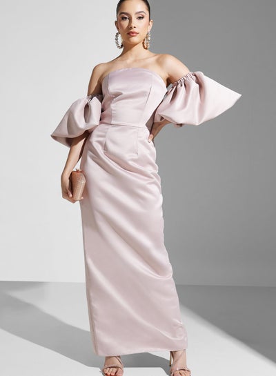 Buy Hadia Ghaleb Bardot Dress With Exaggerated Sleeves in Saudi Arabia