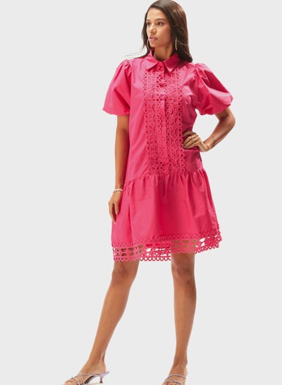 Buy Balloon Sleeve Lace Trim Dress in UAE