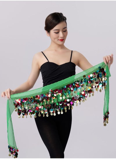 Buy Colorful Sequin And Coins Pendant Waist Chain Skirt Sparkly Belly Dance Tassel Waist Wrap Belt Skirts Party Rave Costume Dark Green Mix in UAE