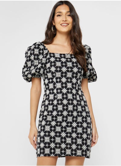 Buy Puff Sleeve Printed Dress in UAE