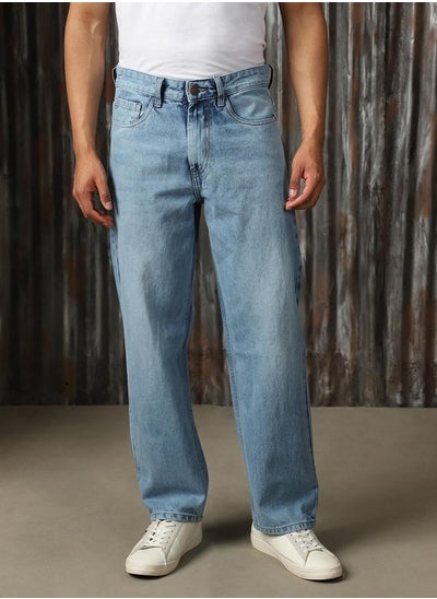 Buy Mid Rise Straight Fit Washed Cotton Jeans in Saudi Arabia