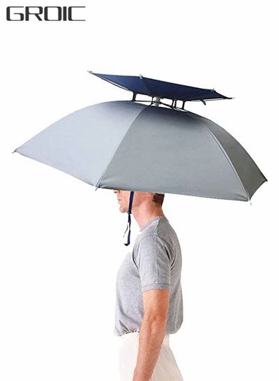 اشتري Umbrella Cap Fishing Umbrella Hat Folding Sun Rain Cap Adjustable Multifunction Outdoor Headwear في السعودية