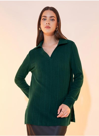 Buy Textured Knit Polo Neck Top in Saudi Arabia