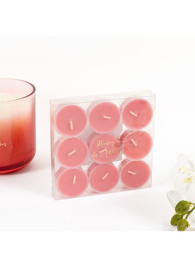 اشتري 9-Piece Cozy Home Honey & Amber Tealight Candle Set, Pink في الامارات