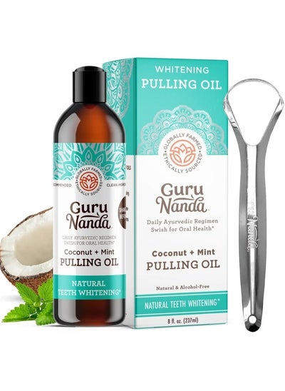 Buy GuruNanda Oil Pulling (8 Fl.Oz) with Coconut & Peppermint Oil with Tongue Scraper Inside the Box - Natural, Alcohol Free Mouthwash to Help With Fresh Breath, Teeth Whitening and Healthier Teeth & Gums in UAE