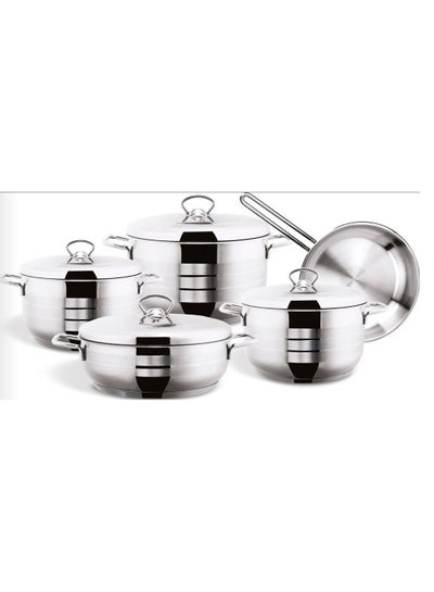 اشتري 9-Piece Diamond Cookware Set - 18/10 Cr-Ni Stainless Steel - 3 Deep Pots - 1 Low Pot - 1 Frypan في الامارات