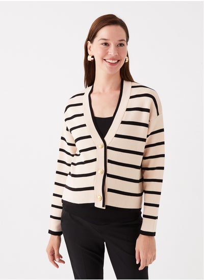 اشتري V-Neck Striped Long Sleeve Maternity Knitwear Cardigan في مصر