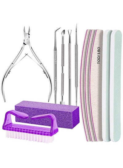 Buy 12 PCS Nail Files And Buffer Block Set, Cuticle Nippers with 100/180 Emery Boards Nail Buffer Kit, Pusher Toenail Lifter Peeler Scraper Nail Brush, For Manicure And Pedicure Tools (Purple) in UAE