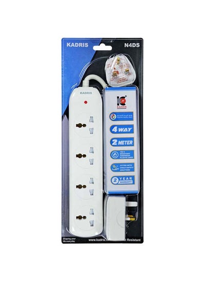 اشتري Power Strips N4DS Extension Cord with 4 way Outlets, Charging Socket with 2 meter Heat resistant  Extension Cord (White) plus Multi Adaptor Combo Pack offer في الامارات