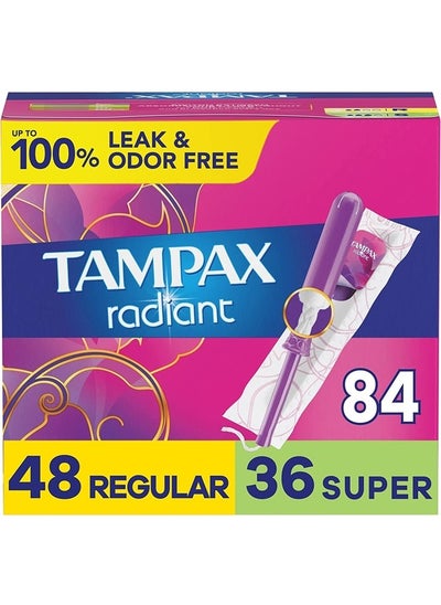 Buy Radiant Tampons Multipack, Regular/Super Absorbency, with Leakguard Braid, Unscented, 28 Count (Pack of 3) in UAE