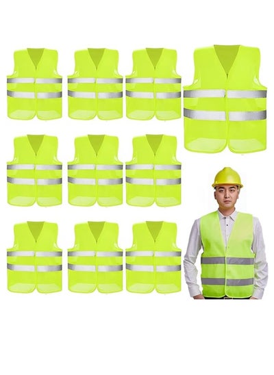 Buy Safety Vests 10 Packs Reflective High Vis Construction Vest Yellow Reflective High Visibility Hi Vis Silver Strip Class 2 Work Vests for Men Women Work Cycling Runner Surveyor Green in Saudi Arabia