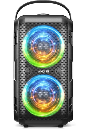 Buy Bluetooth Speaker, W-KING 80 W Portable Wireless Speaker Box Music Box, Loud with Pressure Bass, Powerful 105 dB Sound, Mixed Color LED Lights, USB Playback, 24 Hours Playtime, Black in UAE