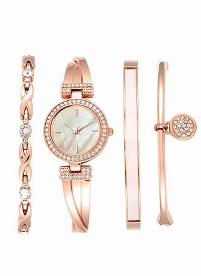 Buy Women's Alloy Strap Bracelet Watch Analog Display Round Dial Quartz Watches with Bracelets and Rhinestones Decoration Elegant Wristwatch 4 Pieces Set as Gifts for Ladies in Saudi Arabia