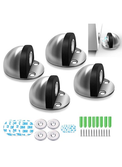 Buy Door Stops 4 Pack Magnetic Door Stop Dome Shaped Stainless Steel Brushed Satin Nickel Door Stop Modern Soft Catch Mute Door Holder Doorstop for Hotel Home Restaurant Silver Ground Mount in UAE