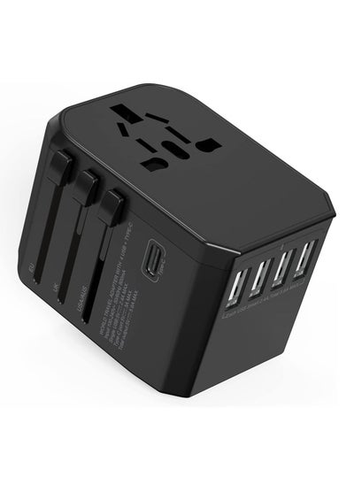 اشتري Universal Travel Adapter with 4 Ultra-Fast USB Port and 1 Ultra-Fast USB Type C Port and Power Socket Worldwide Plugs UK EU US AU Auto Switch في الامارات