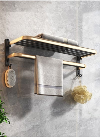 اشتري 1 Piece Bathroom Towel Clothes Organizer Wall Mounts Storage Rack Black/Gold 60 x 21 x 18.7 cm في الامارات