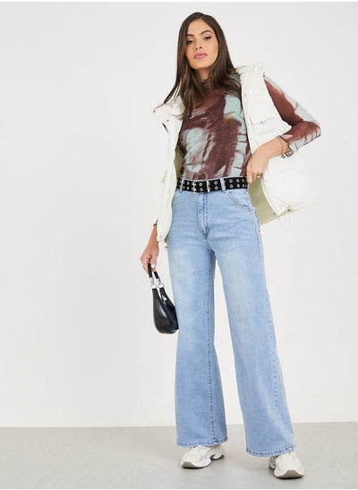 Buy Mid Rise Wide Leg Jeans with Pockets in Saudi Arabia