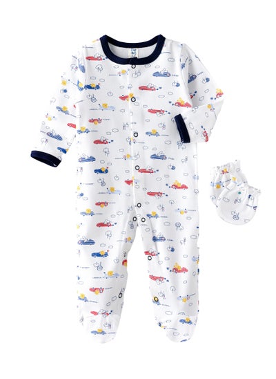 اشتري Newborn Boy's Sleep Suit with Mittens, Soft and Comfortable Sleepwear for Baby Boys في الامارات