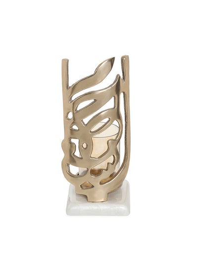 Buy Calligraphy Pillar Candle Holder Gold/White 12 x 25 cm in UAE