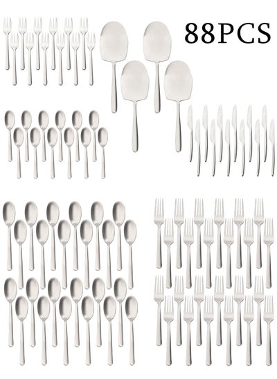 Buy 88 Pieces Cutlery Set Service for 24 person,Pure Stainless Steel Flatware Set,Mirror Polished Cutlery Utensil Set Include Spoon/Fork/Rice Server/Knife/Cake Fork/Tea Spoon in UAE