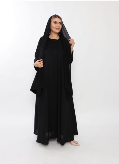 Buy Black Abaya With Wooded Front in Saudi Arabia