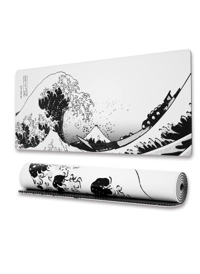 Buy Milatech Large Gaming Mouse Pad with Stitched Edges, Japanese Wave Anime Desk Mat, Extended XL Mousepad with Anti-Slip Base, Spill-Resistant Desk Pad for Keyboard and Mouse, 31.5 x 11.8 in, White in Saudi Arabia