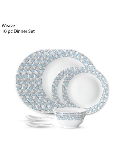 Buy 10 Piece Opalware Dinner Set | Microwave & Dishwasher Safe-Weave Dinnerware Set With 4 Piece Dinner Plates, 2 Pcs Side Plates, 2 Pcs Soup Bowls, 2 Pcs Spoons | Chip & Scratch Resistant, White in Saudi Arabia