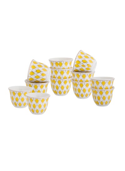 Buy 12-piece set Arabic coffee cups yellow color in Saudi Arabia