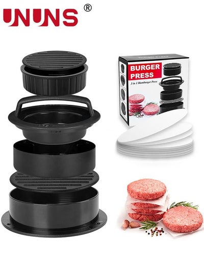 Buy Burger Press Patty Maker,3-In-1 Burger Press Mold With 100 Wax Papers Set,Non-Stick Hamburger Meat Mold Ring For Beef Grill, Veggie Burger,BBQ Barbecue in UAE