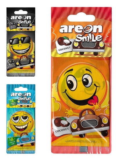 اشتري Smile 3 Pcs Hanging Paper Card Air Freshener, Coconut, Black Crystal, Fresh Air في الامارات