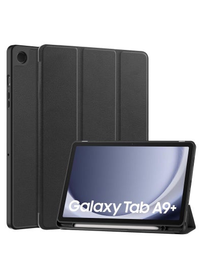 اشتري Case Compatible with Samsung Galaxy Tab A9 Plus, Smart Cover with Pencil Holder and Soft Baby Skin Silicone Back and Full Body Protection, Auto Wake/Sleep Cover For Samsung Galaxy Tab A9+ (Black) في الامارات