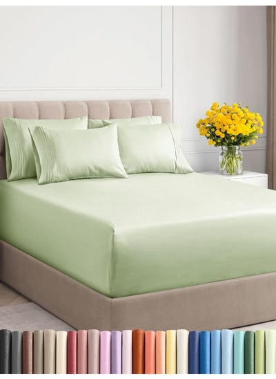 Buy Hotel Luxury Bed Fitted Sheet Set Of 4 Pieces 240x180 cm -Mint Green in Egypt