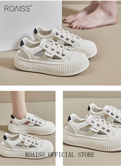 Buy Women Casual Sneakers Versatile for Daily Use Flat and Comfortable Long Lace Design Lightweight and Breathable Non Slip Large Sole for Women in Saudi Arabia