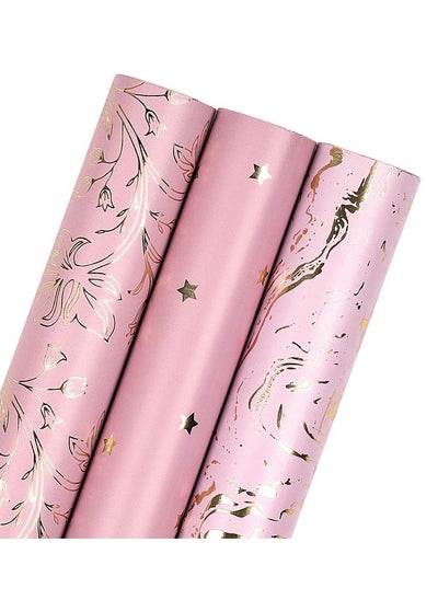 Buy Wrapping Paper Roll Pink Marble/Floral/Star Set Perfect For Birthday Holiday Mother'S Day Wedding Valentine'S Day Graduation Baby Shower 3 Rolls 30 Inch X 120 Inch in Saudi Arabia