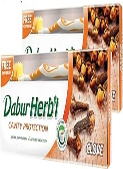 اشتري Dabur Herbal Cavity Protect Clove Toothpaste, 140 gm + Toothbrush (Pack Of 2) في مصر