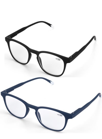 Buy LANLANG 2-Pack Reading Glasses for Men Women Blue Light Blocking Glasses Anti Eyestrain 2 Colors(Black/Blue) including 0-4.0 diopters in UAE