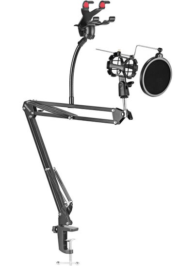 Buy Microphone Stand Boom Arm With Pop Filter, Shock Mount and Phone Holder in Egypt