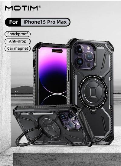 Buy iPhone 15 Pro Max Case with Armor Design with Rotable Ring Holder Support Magnetic Charging Case Cover Heavy Duty Protective Built-In Kickstand Shockproof and Anti-Drop in UAE