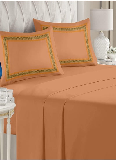 Buy Luxurious Embroidered 400 Thread Count 100 Percent Cotton Fitted Sheet Set Of 3 Fitted Sheetx1 And Pillow Casesx2 in Saudi Arabia