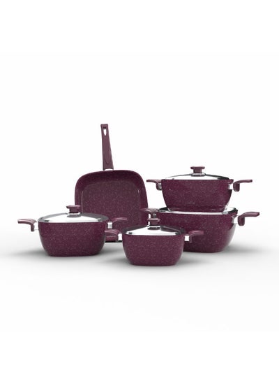 اشتري Top Chef Granite Set Of 9 Squares (Pot 28/24/20/18/Frying Pan 26) Burgandy في مصر