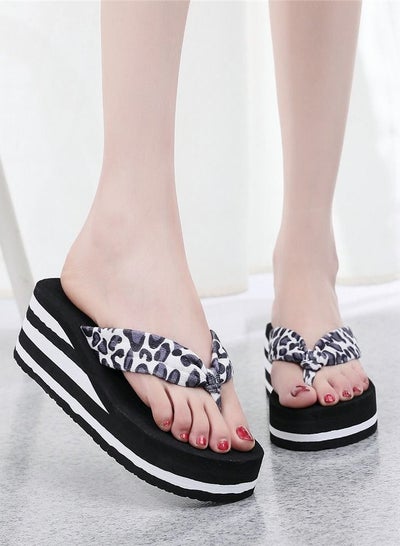 Buy Women's Leopard Wedge Flip-Flops Casual High Platform Non-Slip Sandals For Indoor Or Outdoor Use in UAE