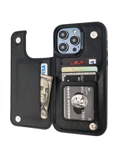 Buy Wallet Case for iPhone 14 Pro Max Case with Card Holder, Fine Hole Camera Protect, Drop Protection, Wallet Phone Case Flip Leather Cover Men Women in UAE