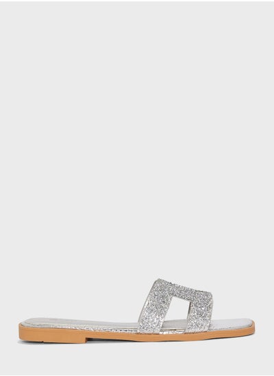 Buy Diamante Edge Cutout Flat Sandal White in UAE