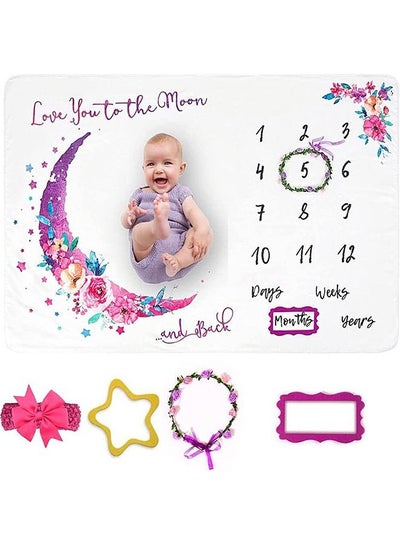 اشتري Baby Monthly Milestone Blanket Boy/ Girl- Baby Photo Blanket for Newborn Baby Shower, Baby Gifts for Newborn ,Including 1 Garland, 1 Baby Turban And 2Photo Frames 60x40” (Style 3) في السعودية
