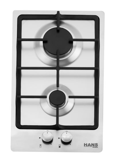 Buy Built in gas Hob 30cm 2 burners Cast Iron Pan Support Integrated Ignition Stainless Steel HANS 3710-24 in Egypt