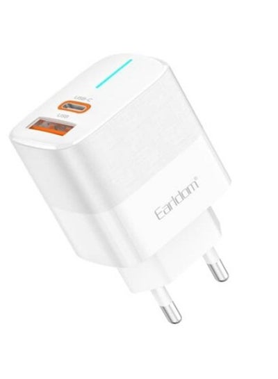 Buy Fast Charger Adapter Wall Charger USB / USB Type C (Type-C cable included) QC 3.0 PD (EU) 38W- White in Egypt