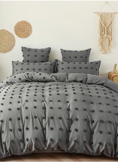 Buy Premium Grey Pom Pom King Bedding Set 220X240Cm in UAE